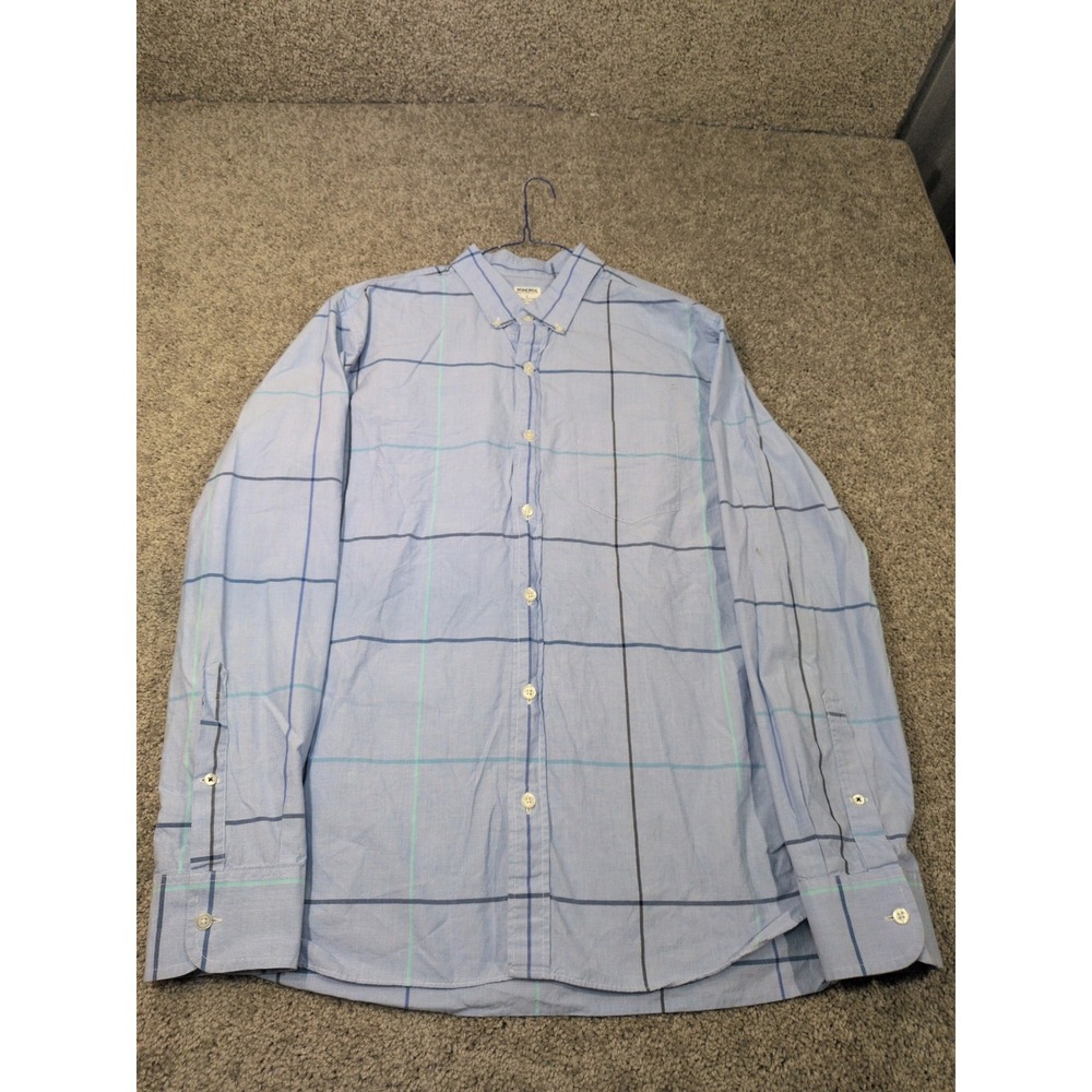 Bonobos Mens Slim Fit Button Down Shirt Blue Windowpane Check Cotton Large